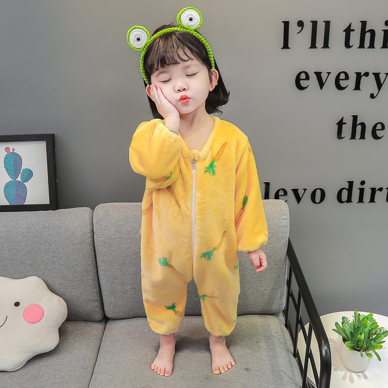 Girl NewBorn Cute Carrots Print Jumpsuit Autumn/Winter Comfortable Velvet Warm Romper 0-6 Months