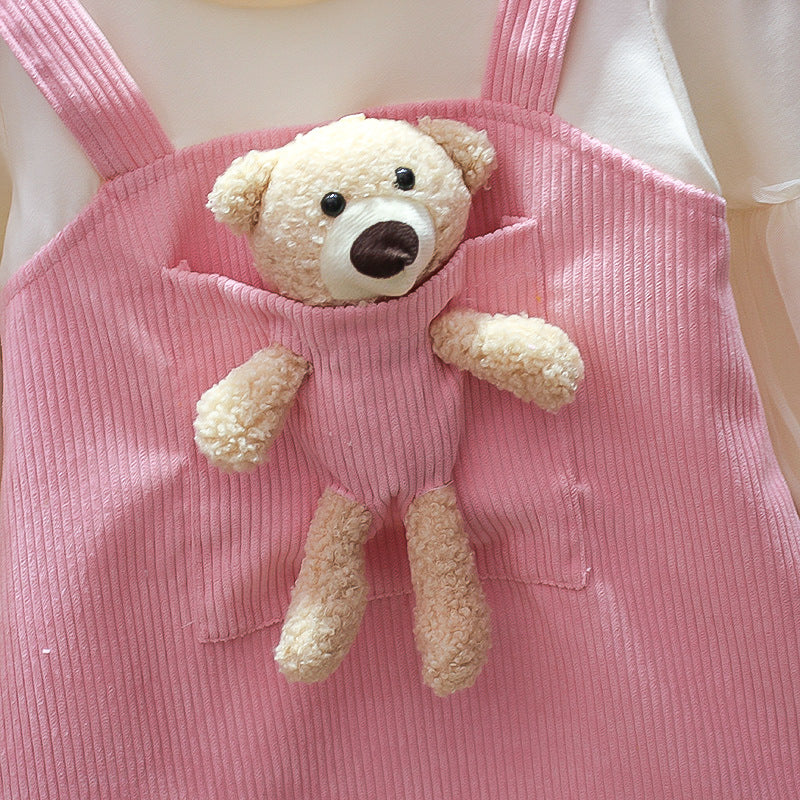 3D Teddy Dress For Girls 2 Color Pink and Yellow