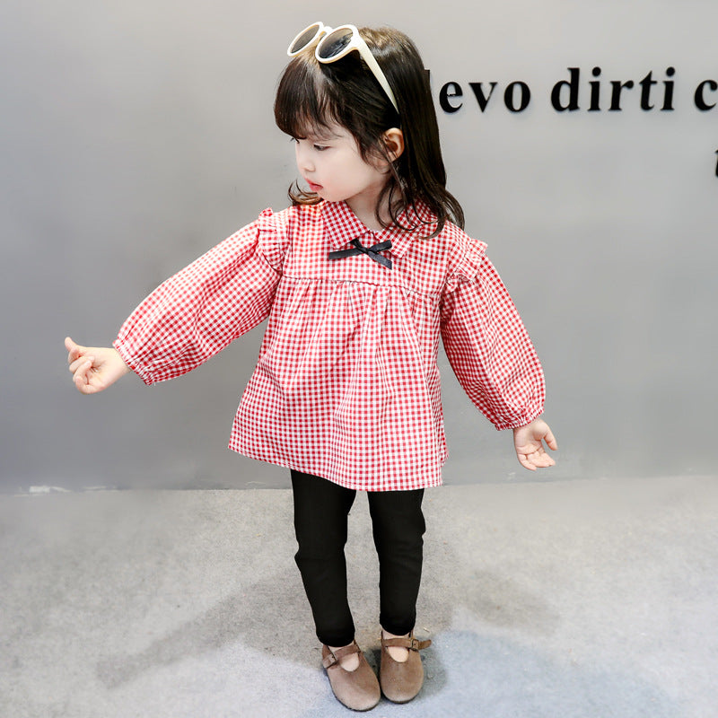 Cute Plaid Western Style Baby Girl Fashionable 2Pcs Suit Pink Color