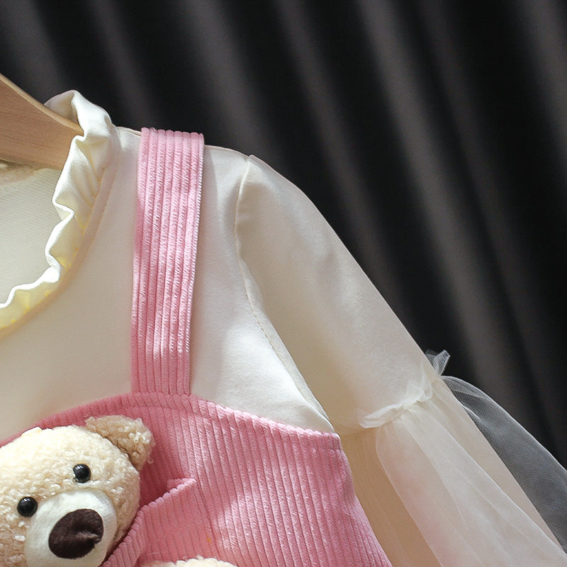 3D Teddy Dress For Girls 2 Color Pink and Yellow