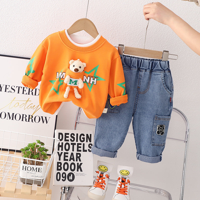 Cute Unisex Spring 3D Bear Full Sleeve Shirt with Denim Pants 6m-3.5years