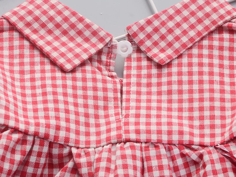 Cute Plaid Western Style Baby Girl Fashionable 2Pcs Suit Pink Color