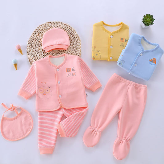 Unisex New Born Baby Pure & Soft Cotton 5 Piece Clothing Winter Set