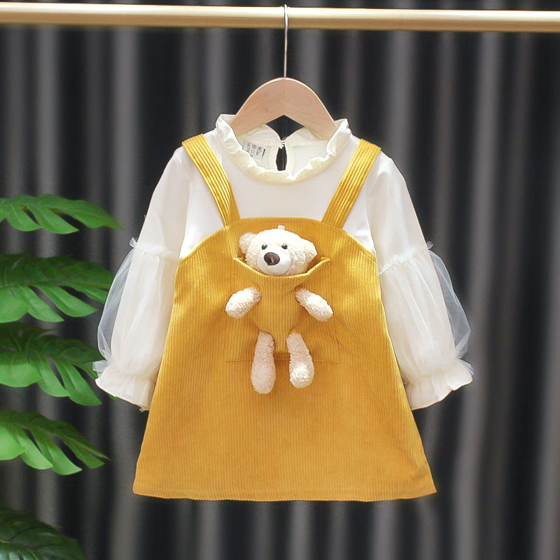 3D Teddy Dress For Girls 2 Color Pink and Yellow