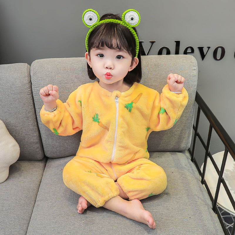 Girl NewBorn Cute Carrots Print Jumpsuit Autumn/Winter Comfortable Velvet Warm Romper 0-6 Months