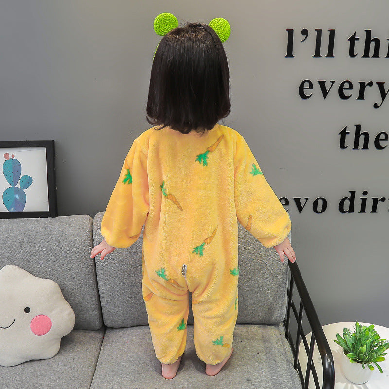 Girl NewBorn Cute Carrots Print Jumpsuit Autumn/Winter Comfortable Velvet Warm Romper 0-6 Months