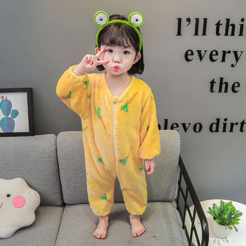 Girl NewBorn Cute Carrots Print Jumpsuit Autumn/Winter Comfortable Velvet Warm Romper 0-6 Months