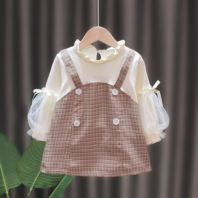 Baby Girl Sweet Polka Grid Dress 2 Color