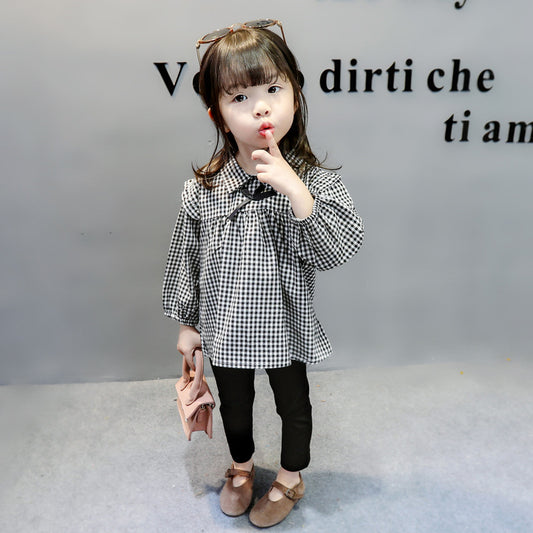 Cute Plaid Western Style Baby Girl Fashionable 2Pcs Suit Black Color