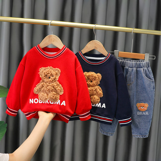 Long Sleeve O-Neck Red/Blue Color Clothing Set