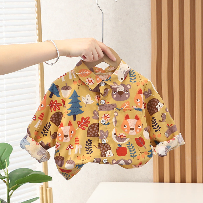 Cute Print Long Sleeve Shirt with Denim Jeans Two Color For 1-4.5 Years