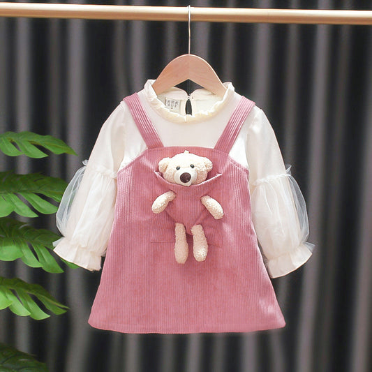 3D Teddy Dress For Girls 2 Color Pink and Yellow