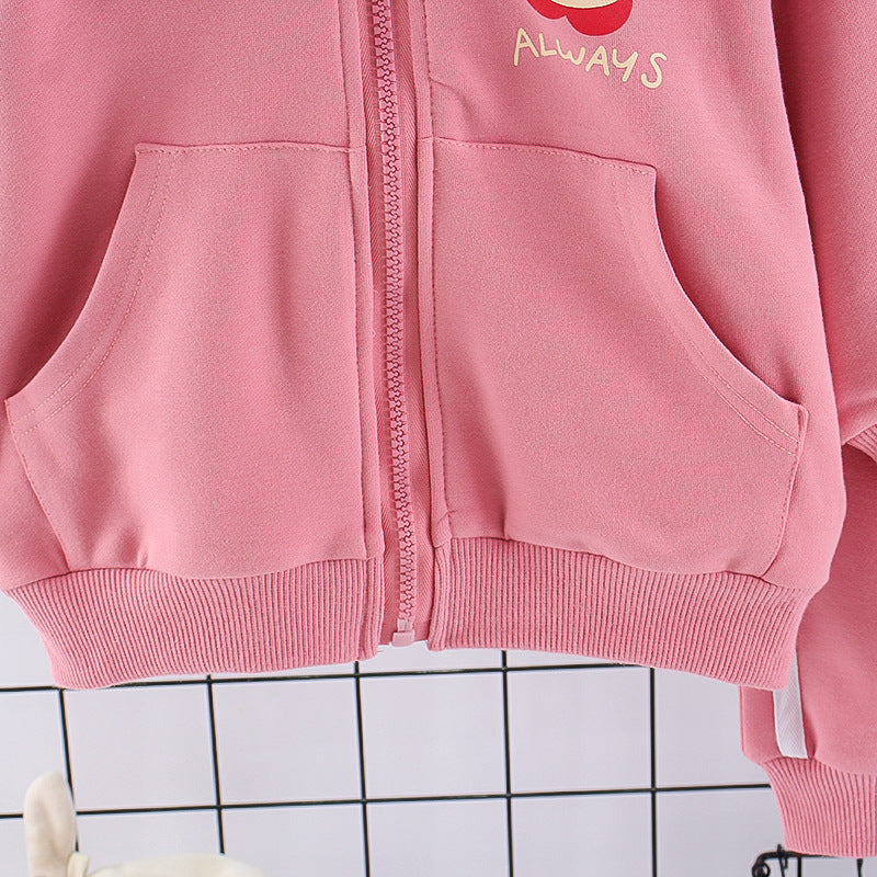 Girls Sport Suit Long Sleeve Zipper Sweatshirt with Pant