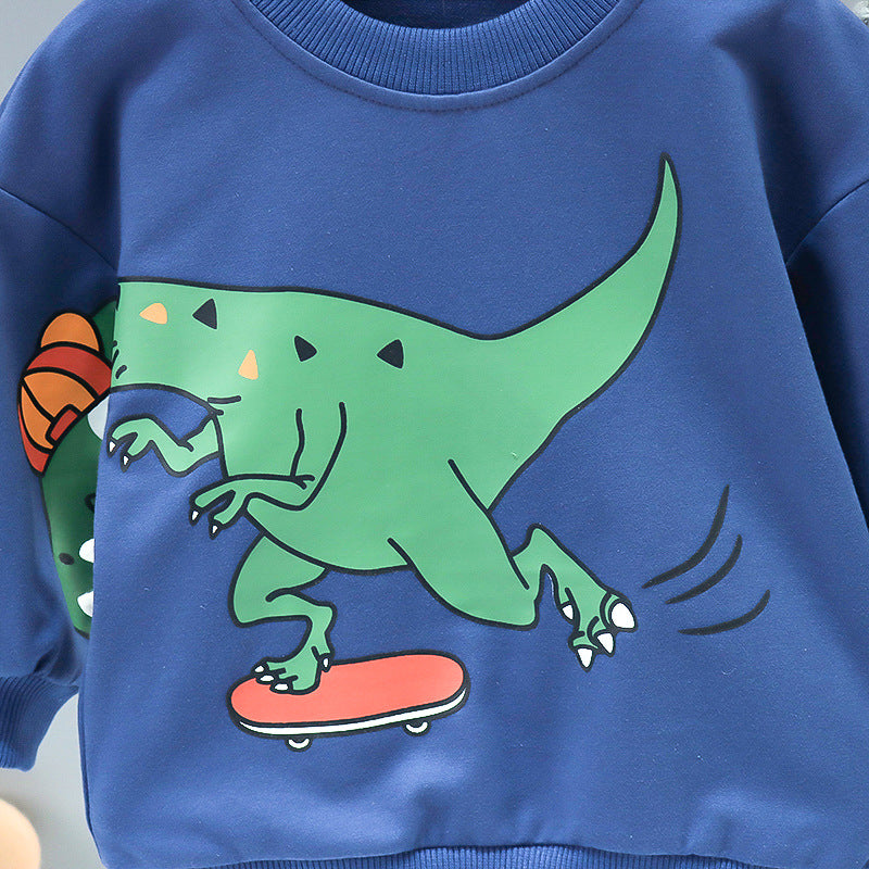 Cartoon Dinosaur Sweater with Pants Casual Sports Clothing