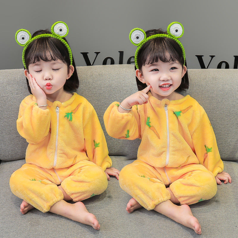 Girl NewBorn Cute Carrots Print Jumpsuit Autumn/Winter Comfortable Velvet Warm Romper 0-6 Months