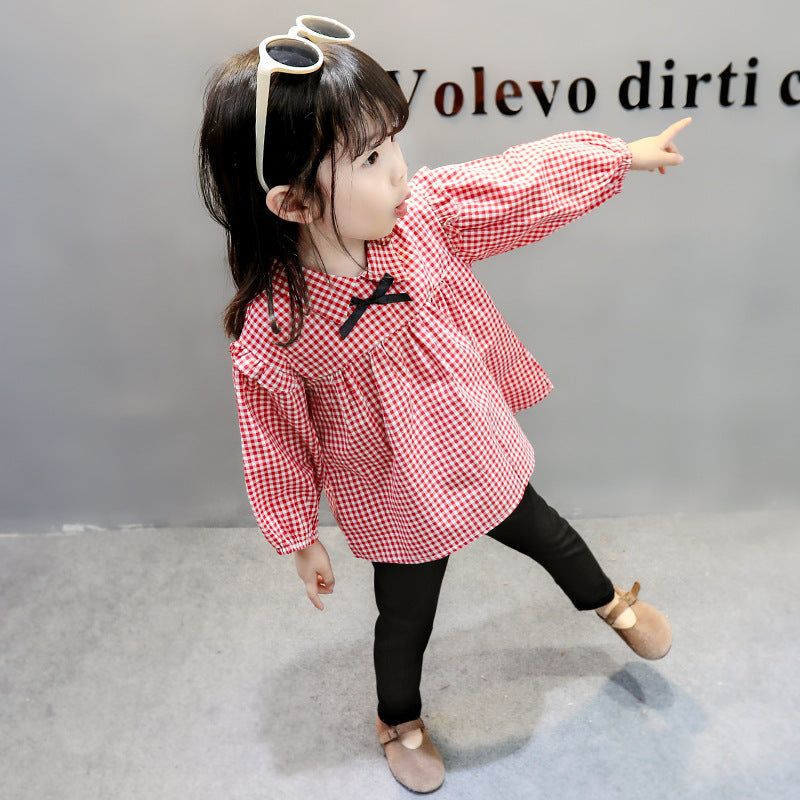 Cute Plaid Western Style Baby Girl Fashionable 2Pcs Suit Pink Color