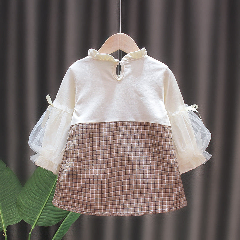 Baby Girl Sweet Polka Grid Dress 2 Color