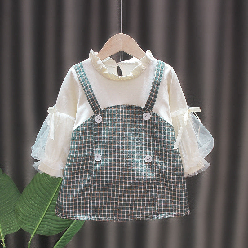 Baby Girl Sweet Polka Grid Dress 2 Color