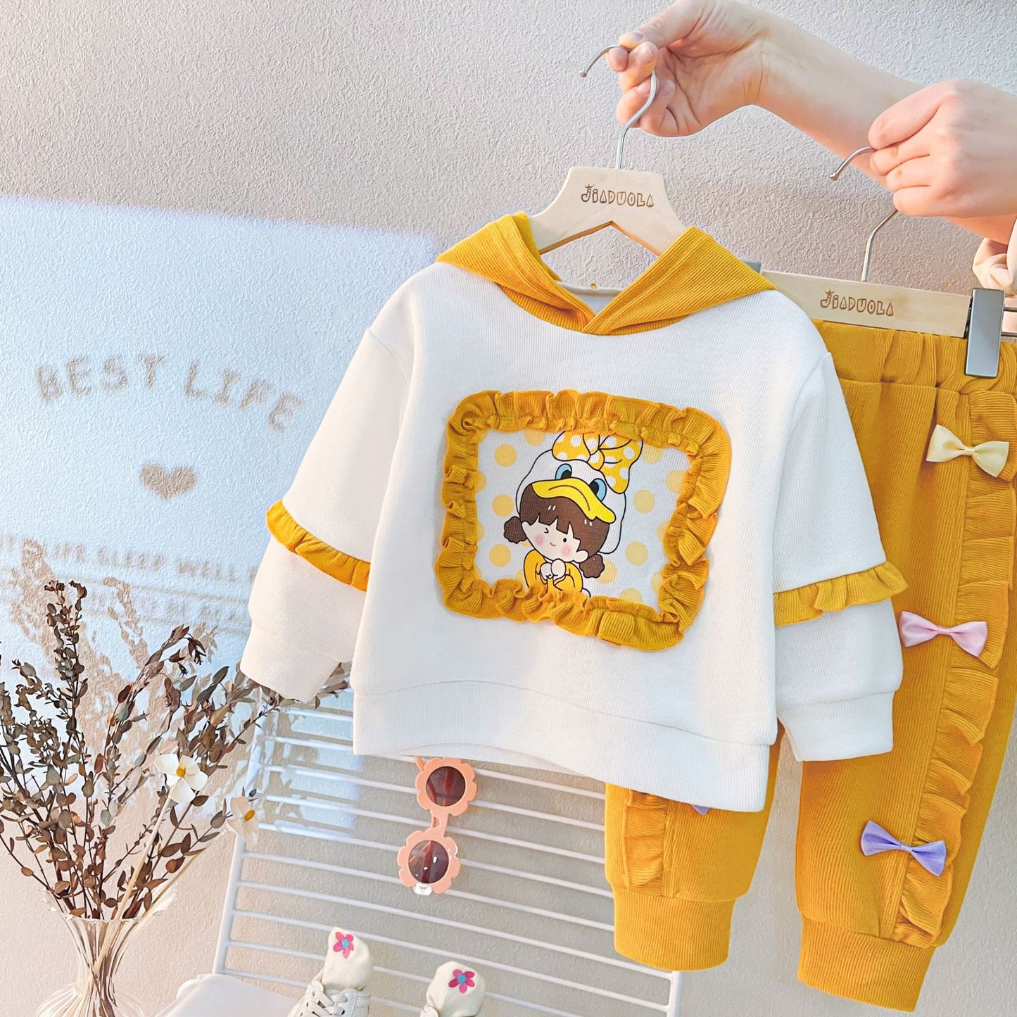 Cute Girl Frame 2 Pcs Yellow Dress for Baby Girl