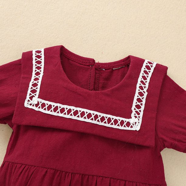 Newborn Baby Girls Short Sleeve Pink/Maroon Solid Linen Romper 6-12 months