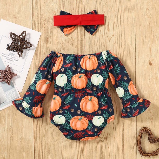 Newborn Baby Girls Jumpsuit Cute Pumpkin Print Clothes