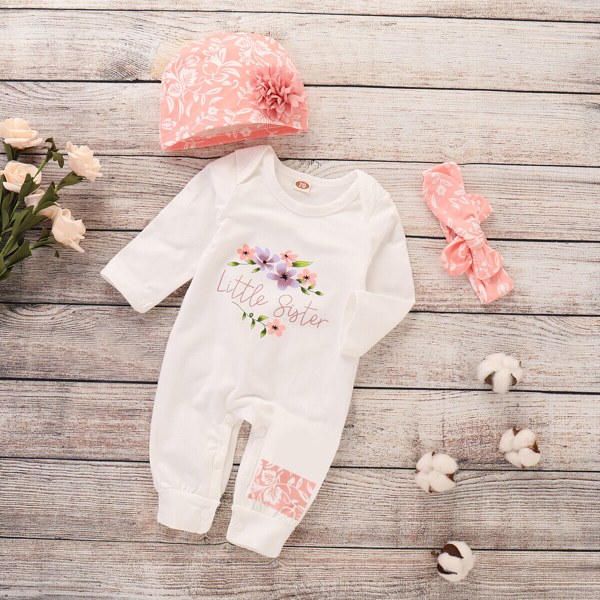 Newborn Baby Girl ''LITTLE SISTER'' Bodysuit Romper Jumpsuit